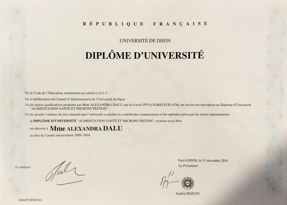 diplome universitaire alimentation